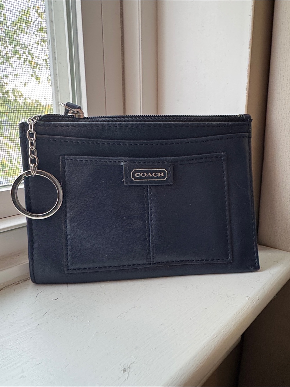 Coach Black Leather Card Pouch with Key Ring